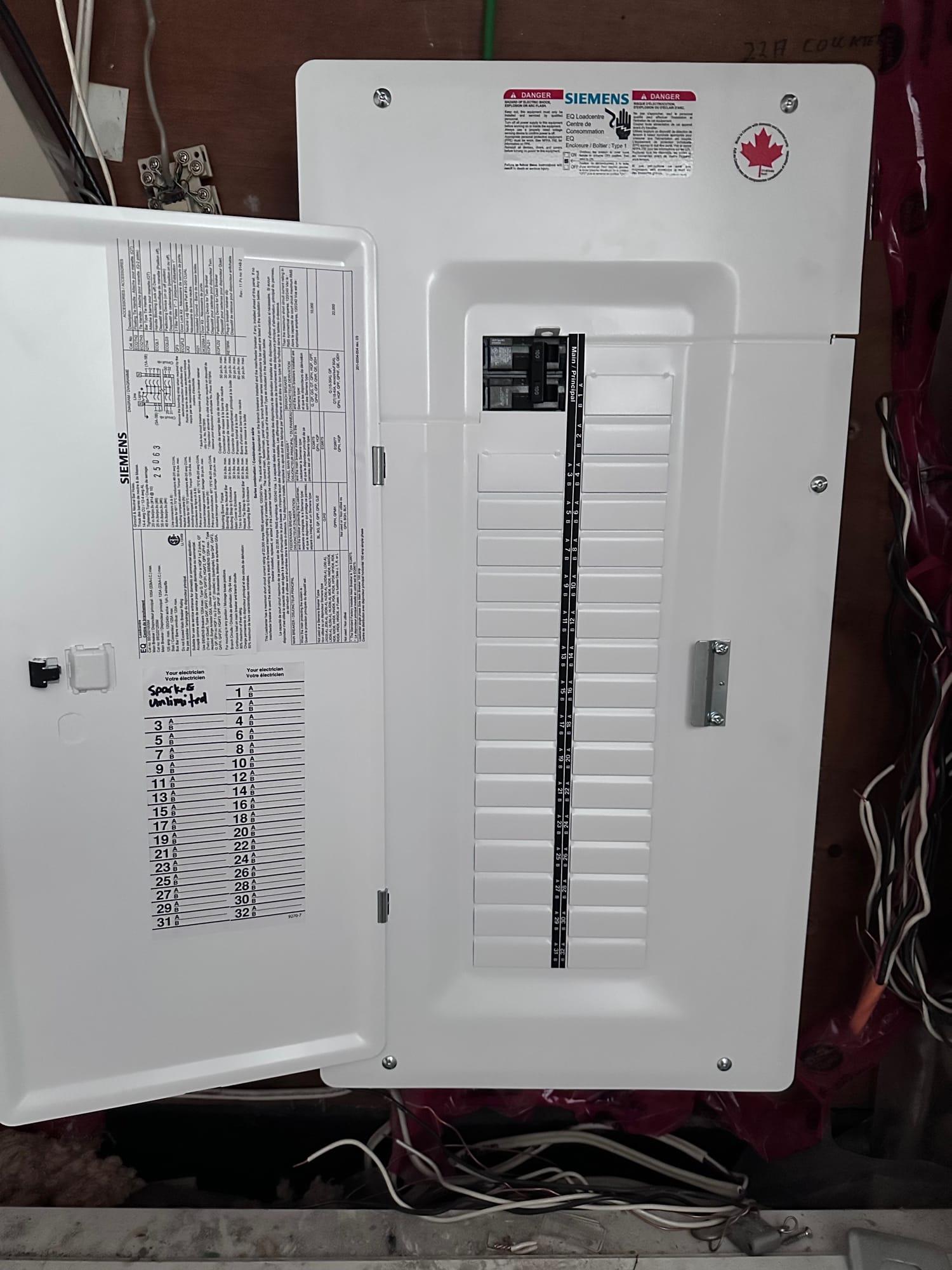 New electrical panel upgrade with tidy, labelled circuits in an Ottawa home.