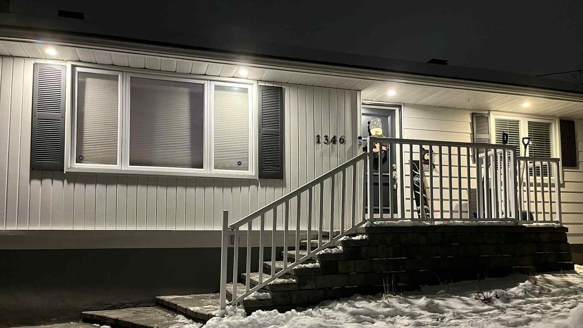 New outdoor pot lights, lighting driveway, stairs and entry.